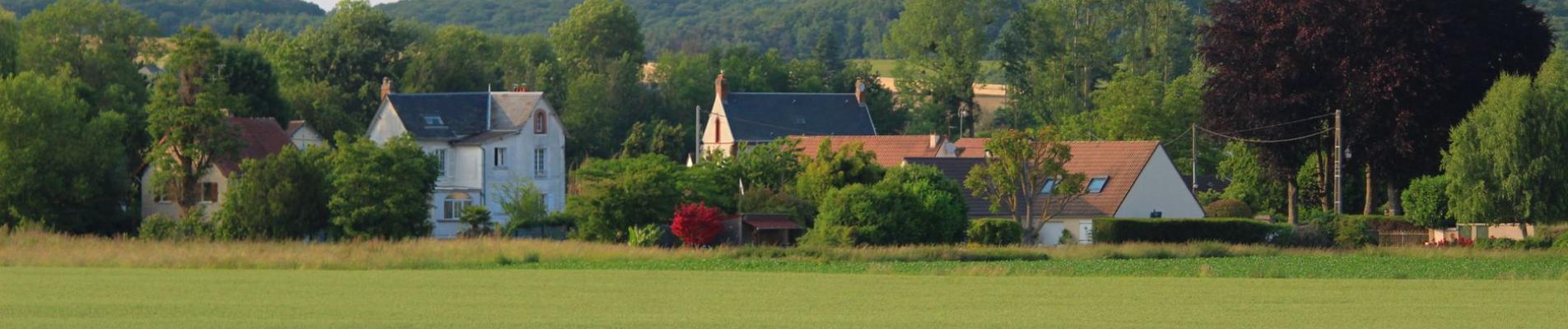 Scenic view of a tranquil village surrounded by lush greenery in Bornel, France.