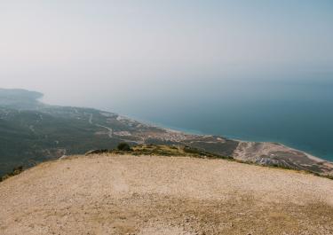 Panoramic view of the Albanian coastline from a hilltop in Vlora, ideal for travel inspiration.