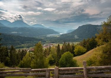 Beautiful view of mountains and forests in Klagenfurt, Austria.
